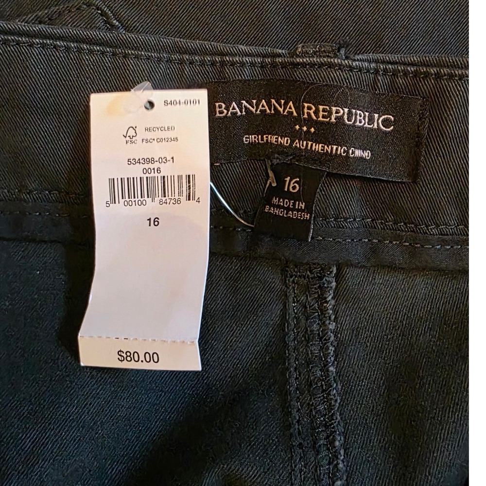 Banana Republic Authentic Chino Girlfriend Fit Black Ankle Pants Raw Hem 16 NEW